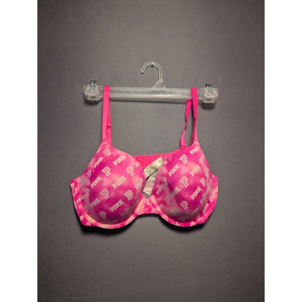 Victoria's Secret Pink Push Up Bra Womens 36C All Over Print Adjustable Strap